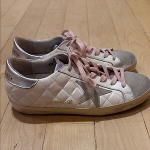Golden Goose Quilted Sneakers with Pink Laces